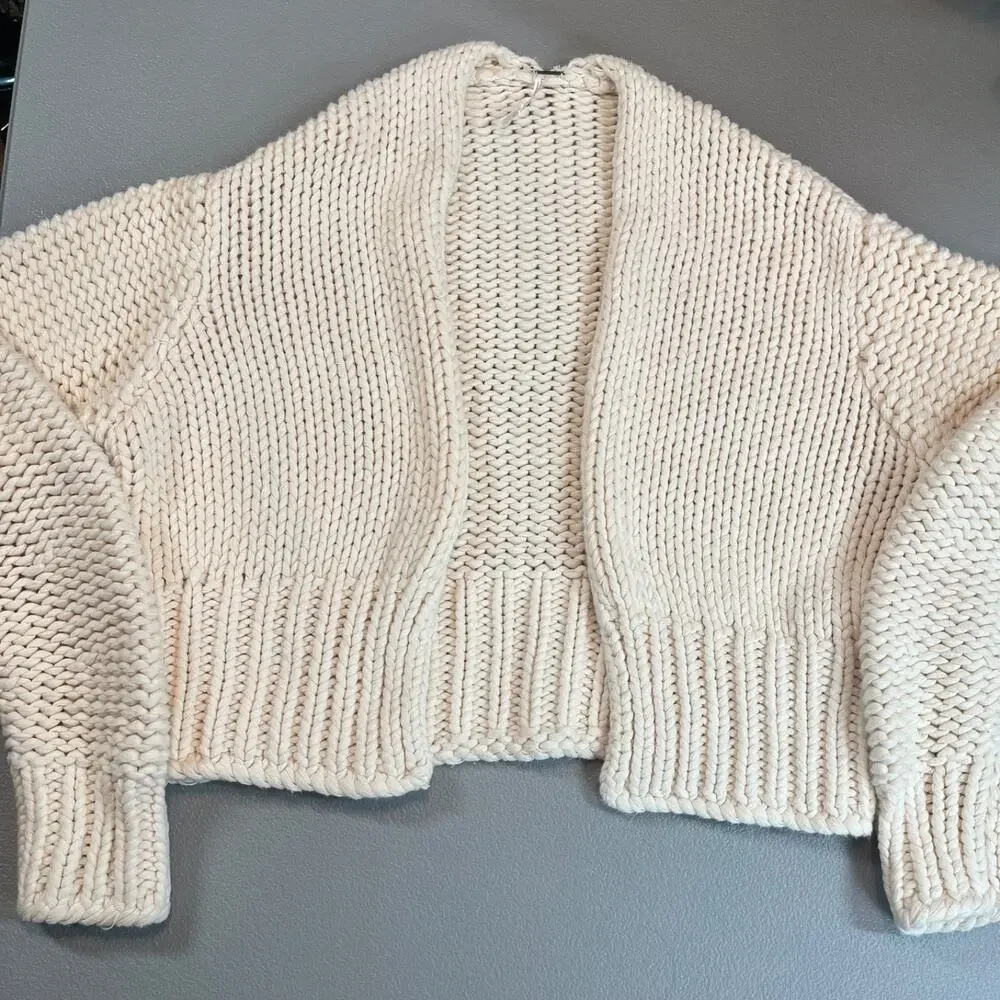Free People Glow For It Chunky Knit Open Front Cropped Cardigan Size Small